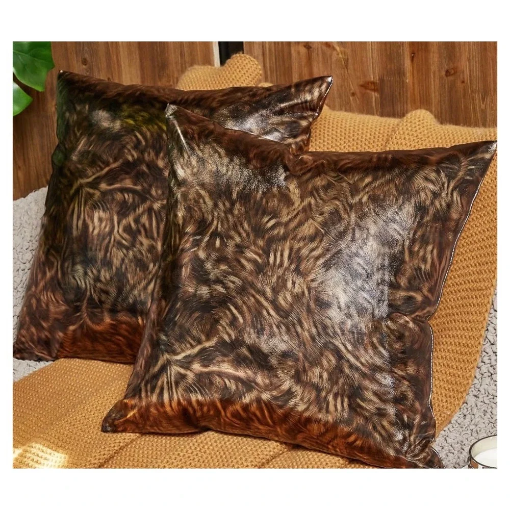 EUCIOR 2 Pack Brown Faux Fur Cushion Covers 18x18 Decorative Pillow Cases